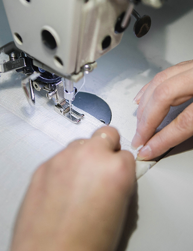 Sewing machine on fabric